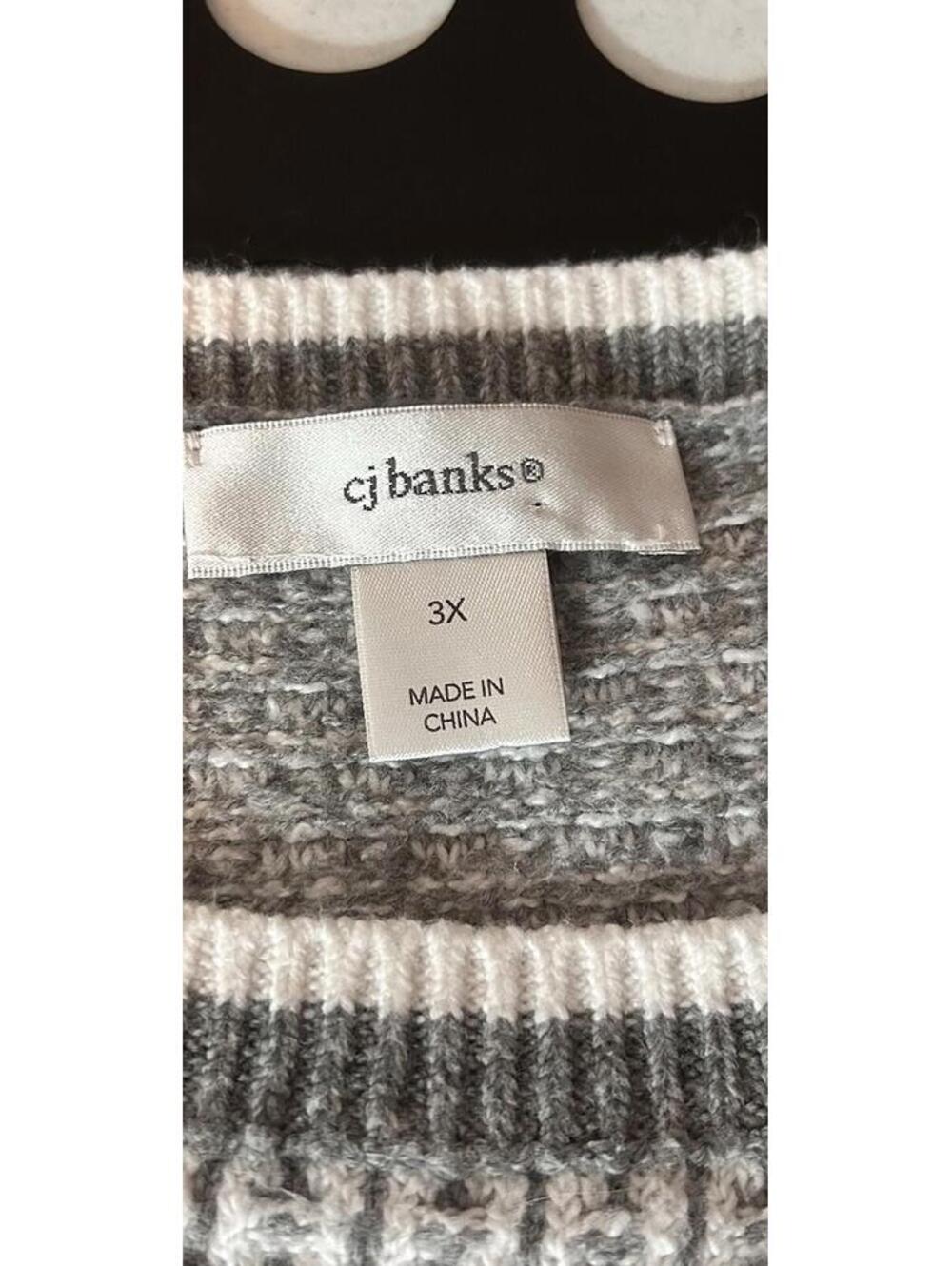 CJ Banks Pullover Sweater Womens 3X Gray And White Soft Feeling Woven Pattern - Picture 5 of 9